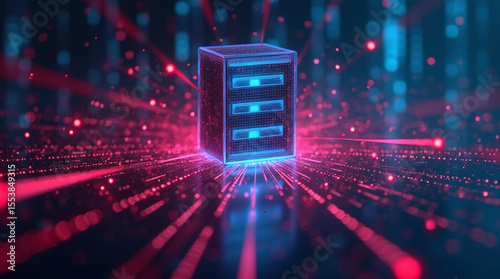 neon digital firewall visualized as forcefield around server tower, data streams repelled by shield, cyber security metaphor