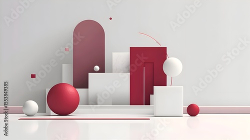 Minimalist and Modern 3D Cover Design with Coral Red and Cream Geometry, Clean Lines, and Elegant Composition for Tech-Inspired Presentations.
