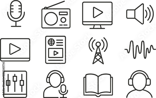 Collection of audio and media icons designed for creative projects and digital communication purposes