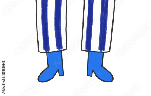 Blue Boots with White and Blue Striped Pants on transparent background