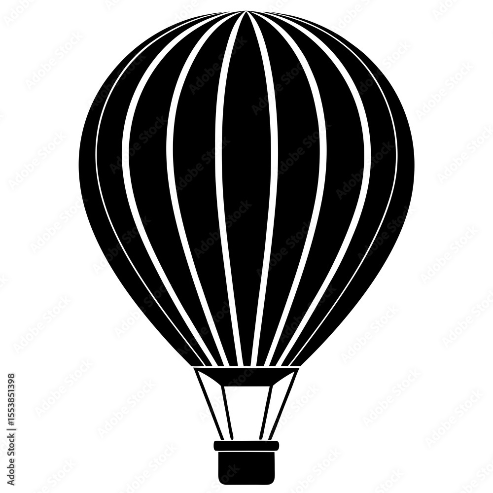 Fototapeta premium Vector Illustration of Hot Air Balloon in Black and White Silhouette with Vertical Stripe Design Perfect for Travel Icons, Adventure Concepts, Air Transport Themes, and Outdoor Freedom Inspirations