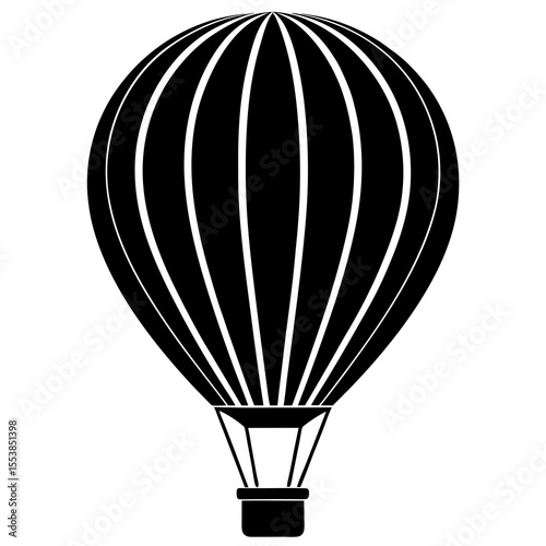 Vector Illustration of Hot Air Balloon in Black and White Silhouette with Vertical Stripe Design Perfect for Travel Icons, Adventure Concepts, Air Transport Themes, and Outdoor Freedom Inspirations