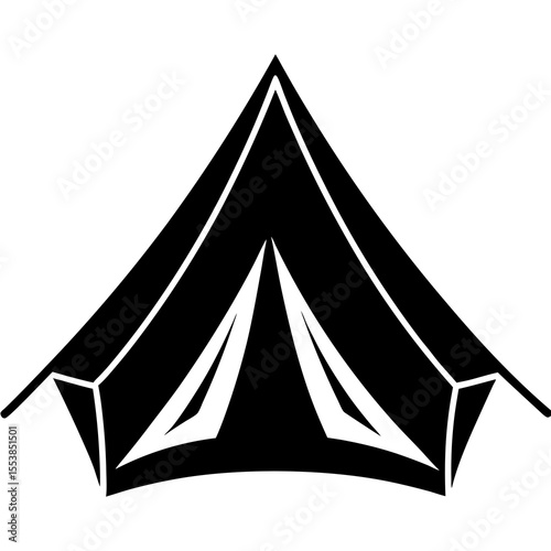 Camping Tent Silhouette Vector Illustration Featuring Triangular Canvas Shelter for Outdoor Adventure, Travel, Hiking, Nature Exploration, Summer Camp and Recreational Wilderness Designs