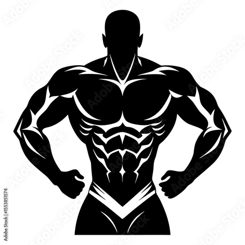 Muscular Male Bodybuilder Silhouette Flexing in Powerful Pose with Defined Abs and Biceps Ideal for Fitness Logos Gym Branding Workout Posters Strength Training Supplements and Health Marketing