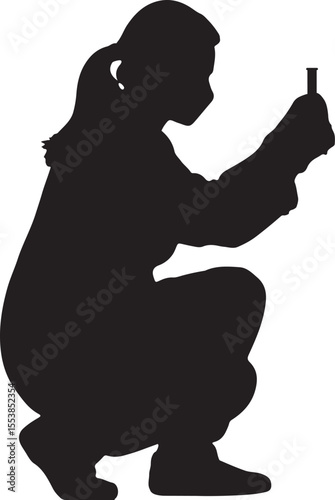 Scientist in silhouette examines a vial, a powerful visual for medicine, research, or scientific themes in a studio setting.