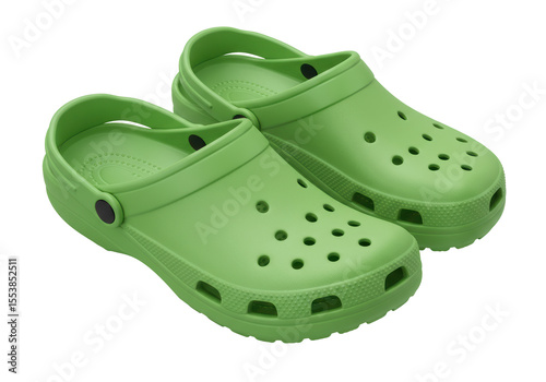 Φωτογραφία Isolated Pair of Green Clogs with Holes and Textured Soles
