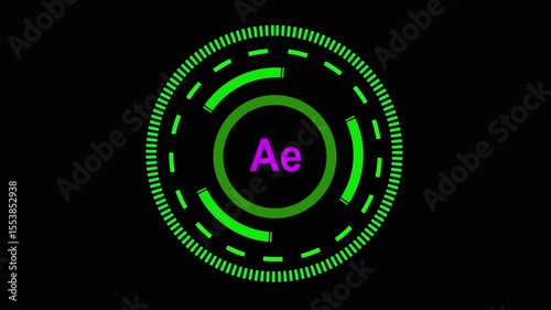 Futuristic Ae Interface Digital Circular HUD Design High-tech Ae interface with glowing circular HUD elements on dark background, symbolizing artificial intelligence data processing 4k video animation