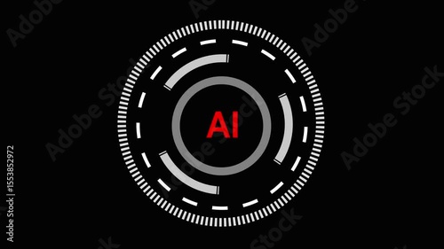 Futuristic AI Interface Digital Circular HUD Design High-tech AI interface with glowing circular HUD elements on dark background, symbolizing artificial intelligence data processing 4k video animation