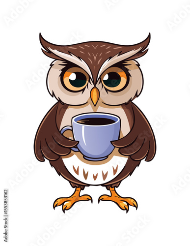 owl holding  coffee cup 