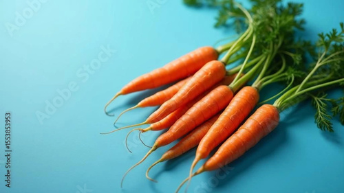 Fresh carrots on blue background. 