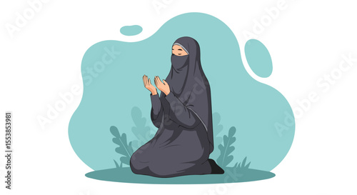 Muslim Woman in Niqab Praying in a Peaceful Setting