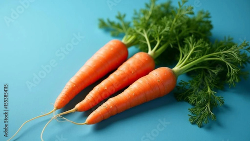 Fresh carrots on blue background. 