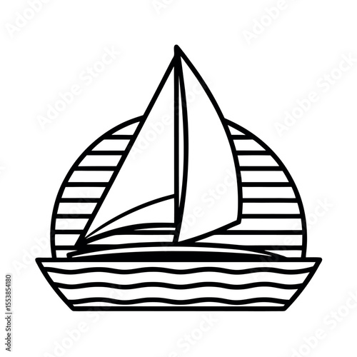 Retro Sunset Sailboat Outline Drawing