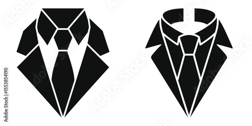 Modern, geometric icons of a suit and tie (cravat).