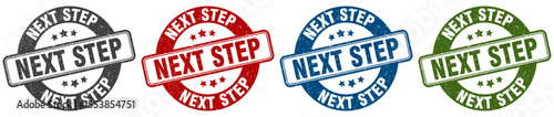 next step stamp. next step round stamp set isolated on white background