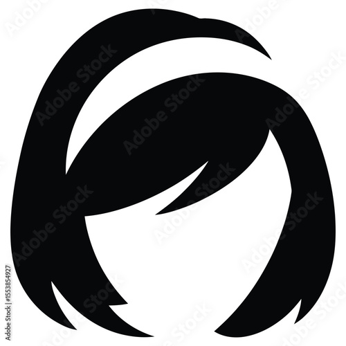 Simple, stylized silhouette of a woman's bob haircut with a headband.