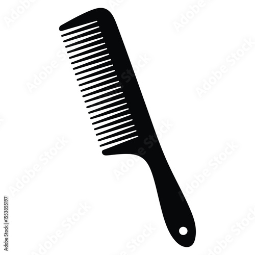 A clean, minimalist silhouette of a hair comb against a pure white background.