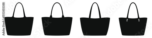 Clean and simple silhouettes of four different tote bags, perfect for fashion design, graphic design, or illustration projects.
