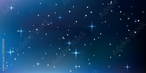 dark background with a gradient from blue to black, filled with small white stars. 