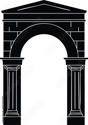 Classical architectural arch with columns vector illustration in black and white style suitable for design and decoration concepts 