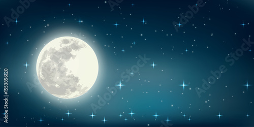 night sky with a full moon and stars.