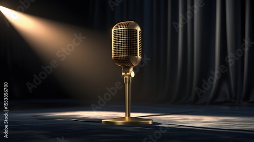 Gold grid microphone on dark background