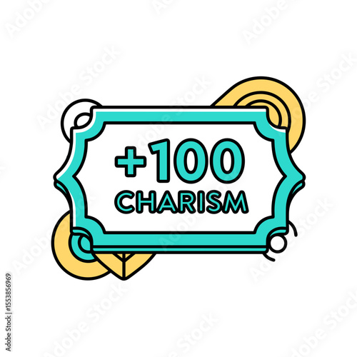 Charisma bonus label with decorative elements in bright colors  