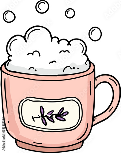 Bubble mug, cozy mood, hand-drawn doodle, colorful