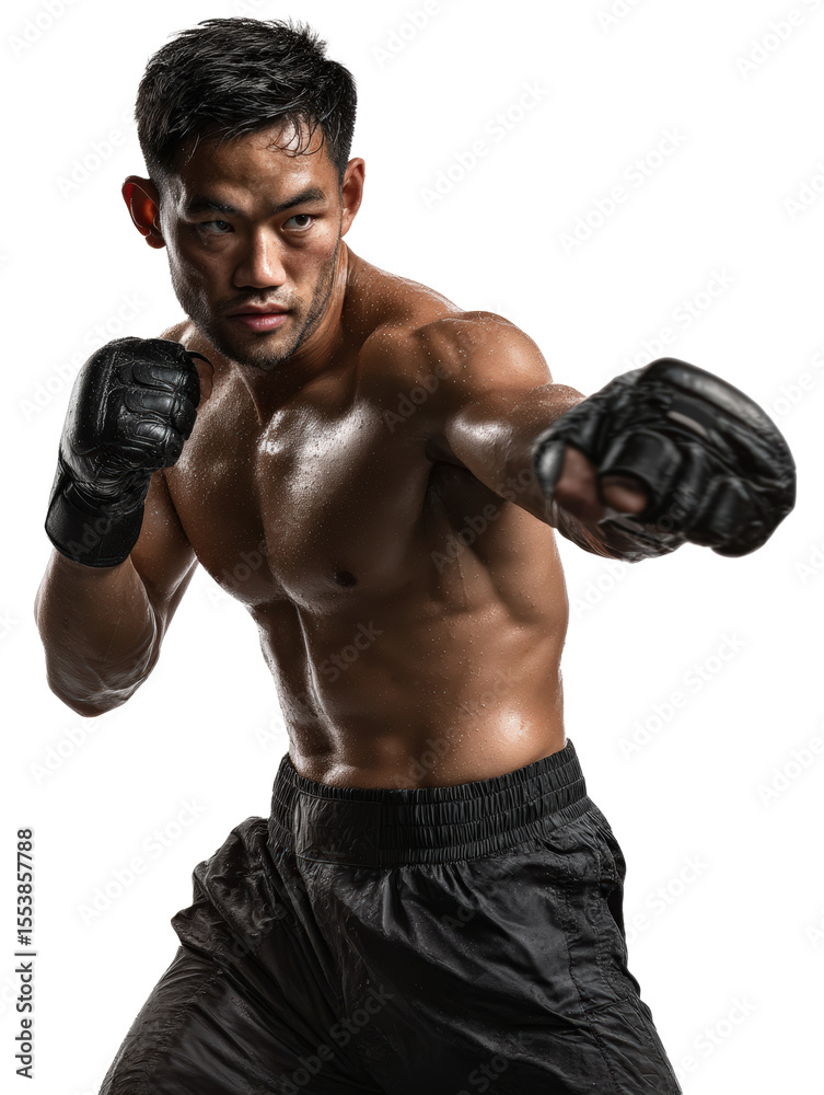 Dynamic cross punch by boxer displaying force no background Dynamic cross punch by boxer displaying force no background