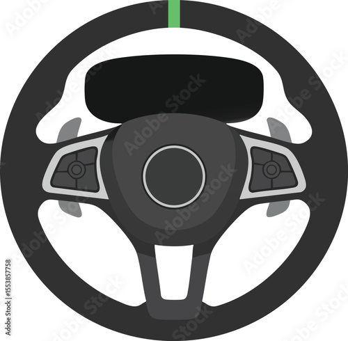 Car steering wheel vector illustration with black and gray colors and green indicator