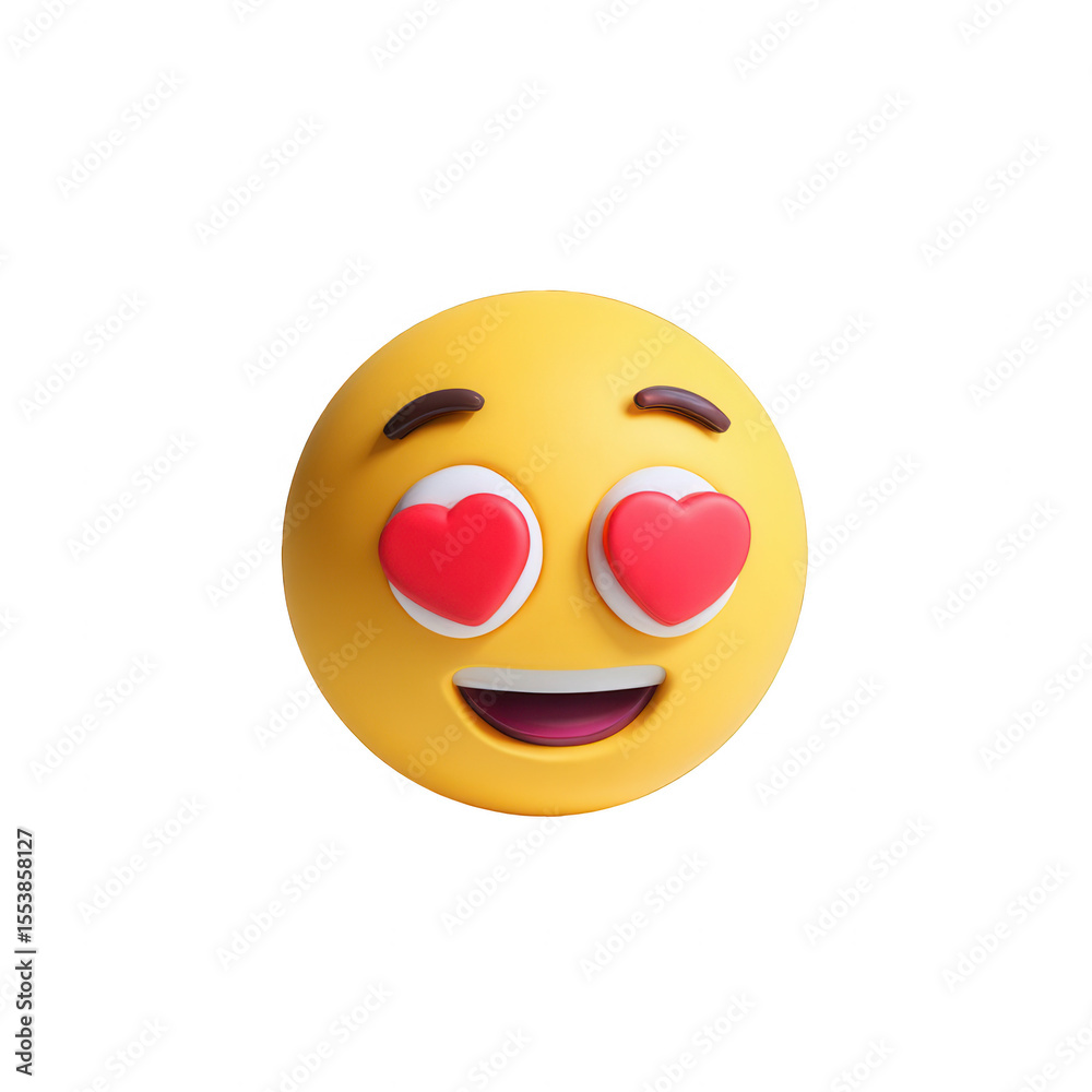 Fototapeta premium 3D emoji with heart eyes, isolated on a white background, png, transparent