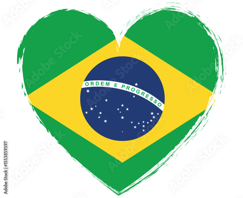 brush painted heart shape banner with Brazil flag