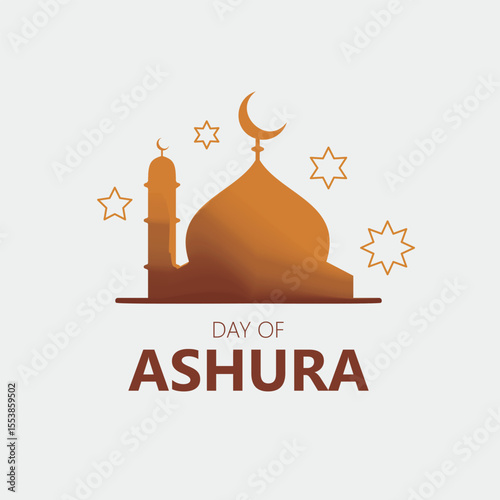 Day of Ashura Islamic Mosque Vector Illustration. Flat vector design featuring mosque silhouette with crescent moon and stars to celebrate the Islamic Day of Ashura.