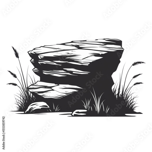 monochrome boulder of rocks