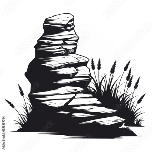monochrome boulder of rocks