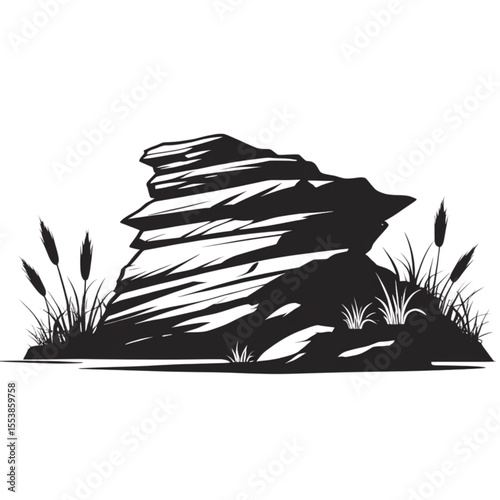 monochrome boulder of rocks