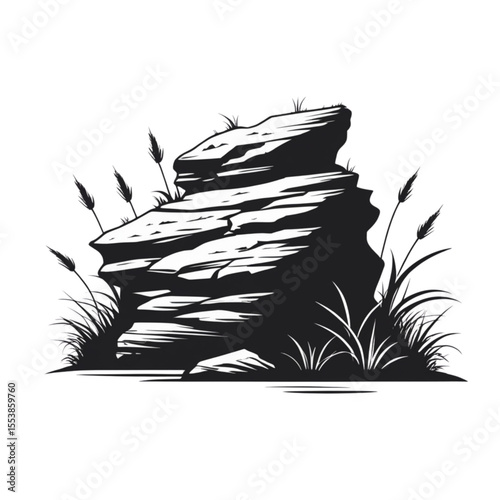 monochrome boulder of rocks