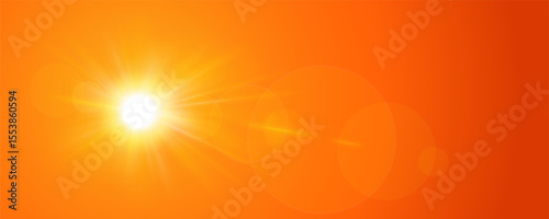 Sunlight on orange sky background. Sun rays in summer morning at sunrise or evening at sunset. Art & Illustration