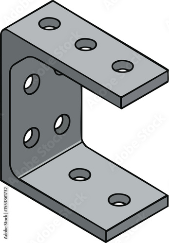 Metal L Bracket Connector with Multiple Holes for Structural Support and Assembly in Construction Projects Vector Illustration 