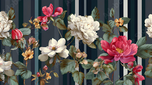 Fashion stylish vertical striped floral pattern with floral motifs. modern plant pattern for fashion, fabric, textile, wallpaper. Vintage striped pattern Stock Illustration