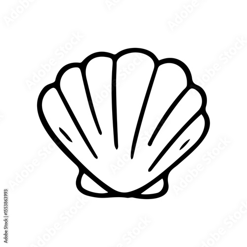 A simple and elegant seashell is presented. It is a hand drawn doodle icon in vector format, outlined with a clean, graphic line art style