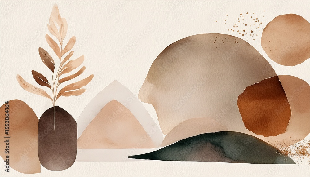 custom made wallpaper toronto digitalnordic bohemian scandinavian minimalist abstract shapes watercolor in taupe and beige for simple decoration interior poster frame design