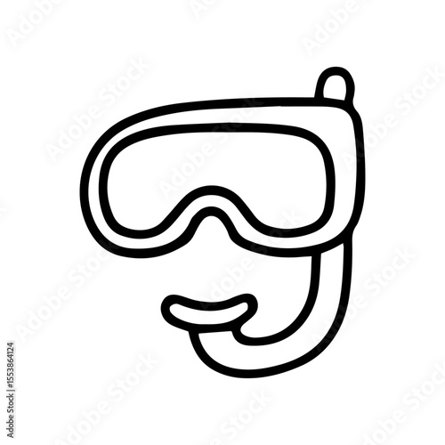 A minimalist, hand-drawn doodle of snorkeling gear. It features a diving mask and snorkel, commonly used for swimming and exploring underwater