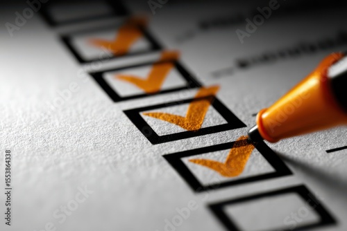 Marking an orange box on a checklist with a pen symbolizes the checklist concept