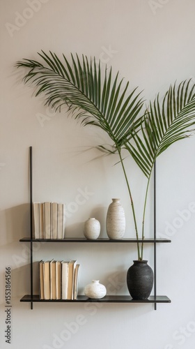 Modern Decorative Shelving Unit With Plants and Books Enhancing Interior Design.