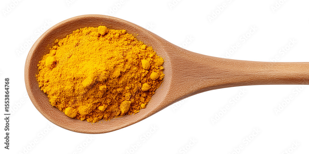 Turmeric powder in wooden spoon Turmeric powder in wooden spoon