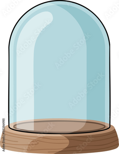 Glass display dome with wooden base for decoration or collectible protection vector illustration 