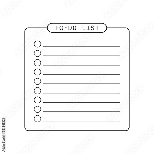 Minimalistic style to do list icon features several blank lines with empty circular checkboxes, ready to be filled, in a simple hand drawn line design