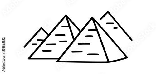 This is a black line doodle illustration depicting a group of Pyramids in Egypt. The drawing has a hand-drawn, vector aesthetic
