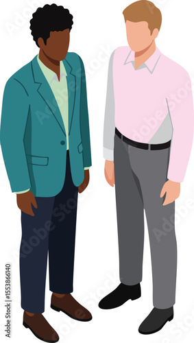 Two diverse men standing together in casual business attire illustration for teamwork and collaboration concept 